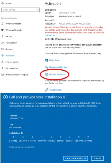 ขั้นตอนการ phone activate windows